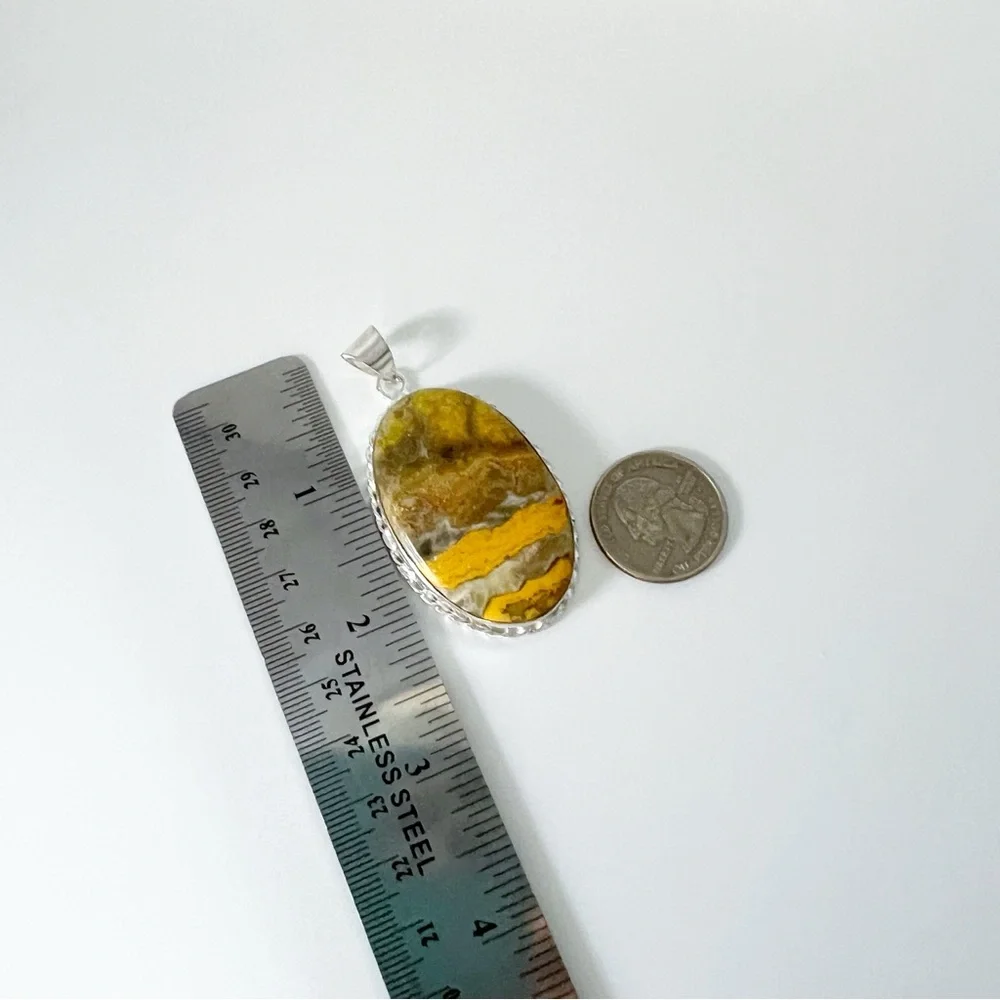 Large Chunky Bumblebee Jasper Pendant Handmade New Sterling Silver 925 - Picture 7 of 7